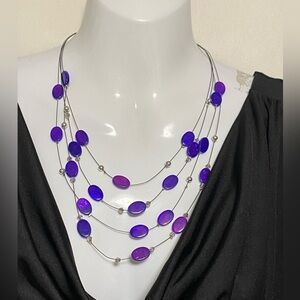 MULTI Strand Purple and Silver Bead Fashion Necklace